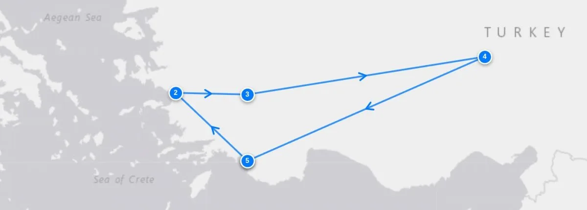Yacht Charter Ephesus Pamukkale Cappadocia route map